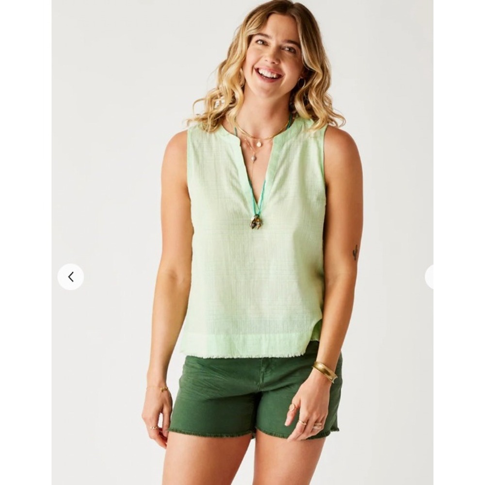 Carve Designs Dylan Textured Tank Blouse Top Green Cotton Gauze Size Small